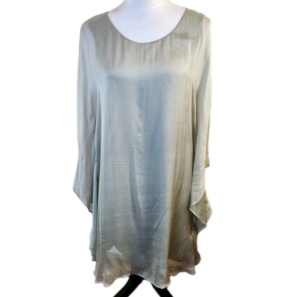 Soft Surroundings Womens Morlaix Silk Dress Sz PXS Sage Green Lined‎ Flowy Tunic